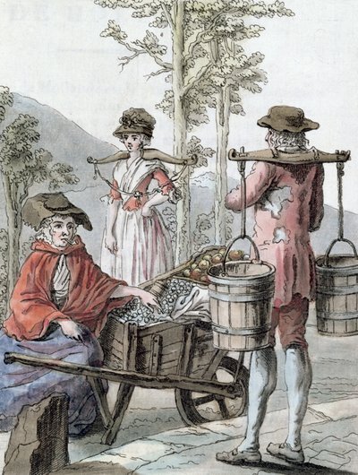 English Peasants Selling Fruit and Carrying Milk, Illustration from 